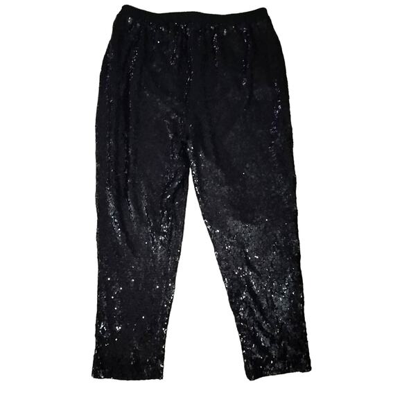 Eloquii Elements Size 16 Black Sequin Party Ankle Pants Holiday - Picture 2 of 5